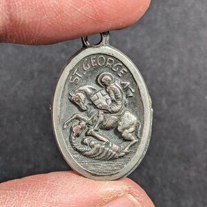 Small Vintage Silver Plated St George Christian protection charm "Pray for Us"